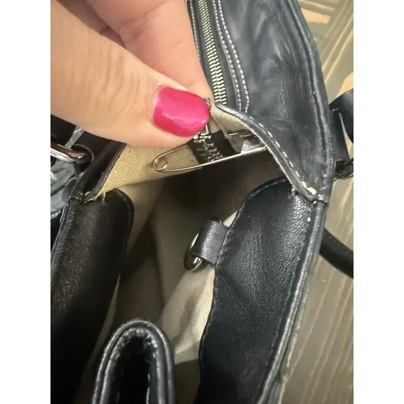 Coach Hampton F13087 Braided Trim Tassle Black‎ Pebble Leather